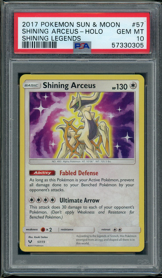 PSA (Gem MT 10) Shining Arceus-holo #57 - Pokemon Sun & Moon Shining Legends (#57330305)