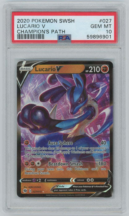 PSA (Gem MT 10) Lucario V #027 - Pokemon Sword & Shield Champion'S Path (#59896901)