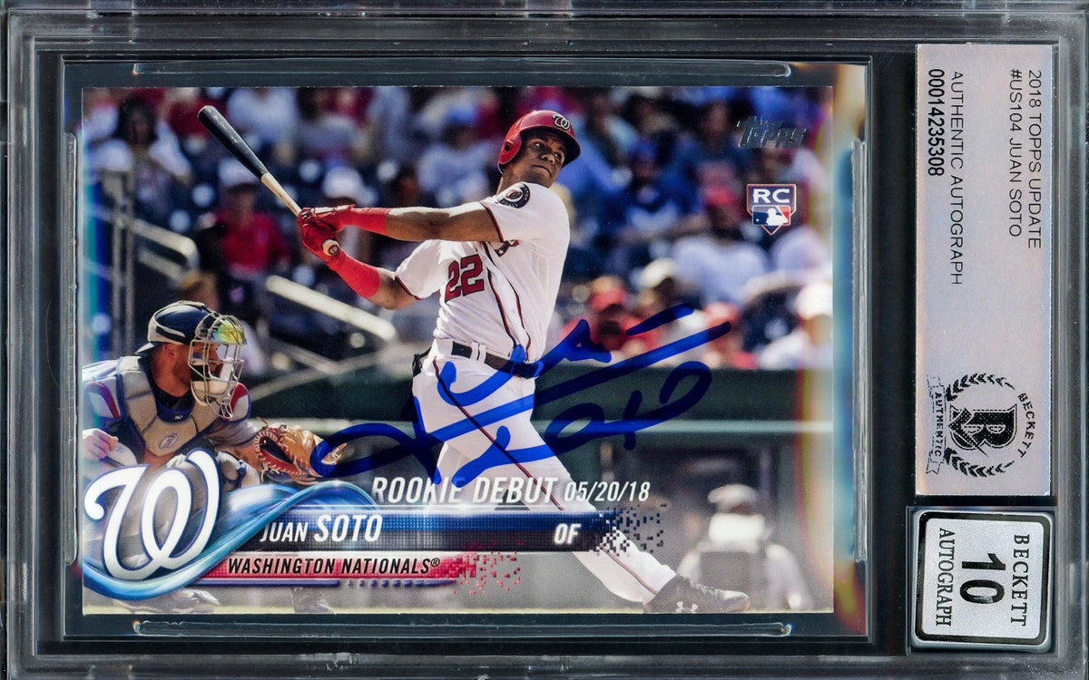 Juan Soto Autographed 2018 Topps Update Rookie Card #US104 Washington Nationals Auto Grade Gem Mint 10 Beckett BAS Stock #205933