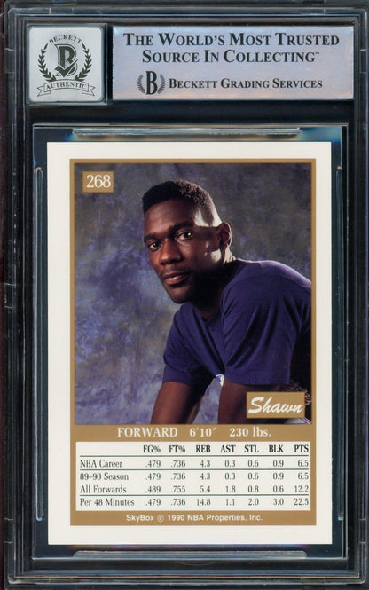 Shawn Kemp Autographed 1990 Skybox Rookie Card #268 Seattle Super Sonics Auto Grade Gem Mint 10 Beckett BAS Stock #206099