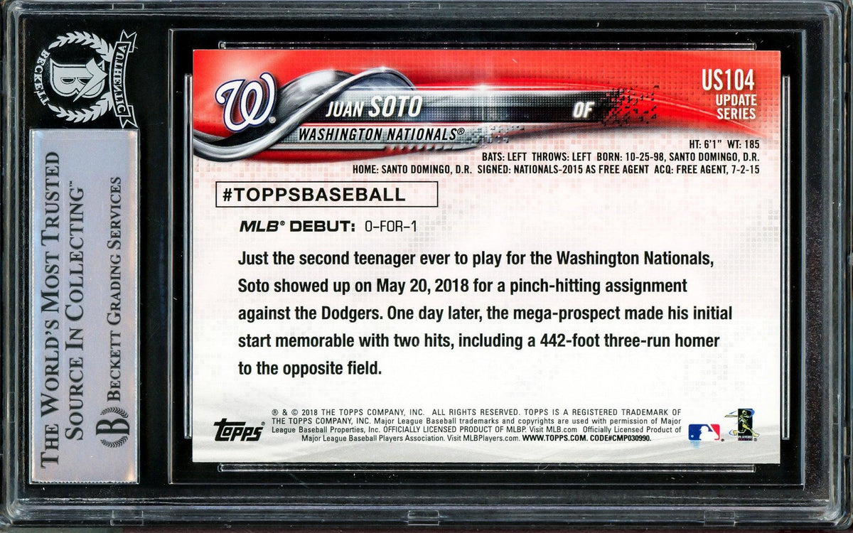 Juan Soto Autographed 2018 Topps Update Rookie Card #US104 Washington Nationals Beckett BAS Stock #206608