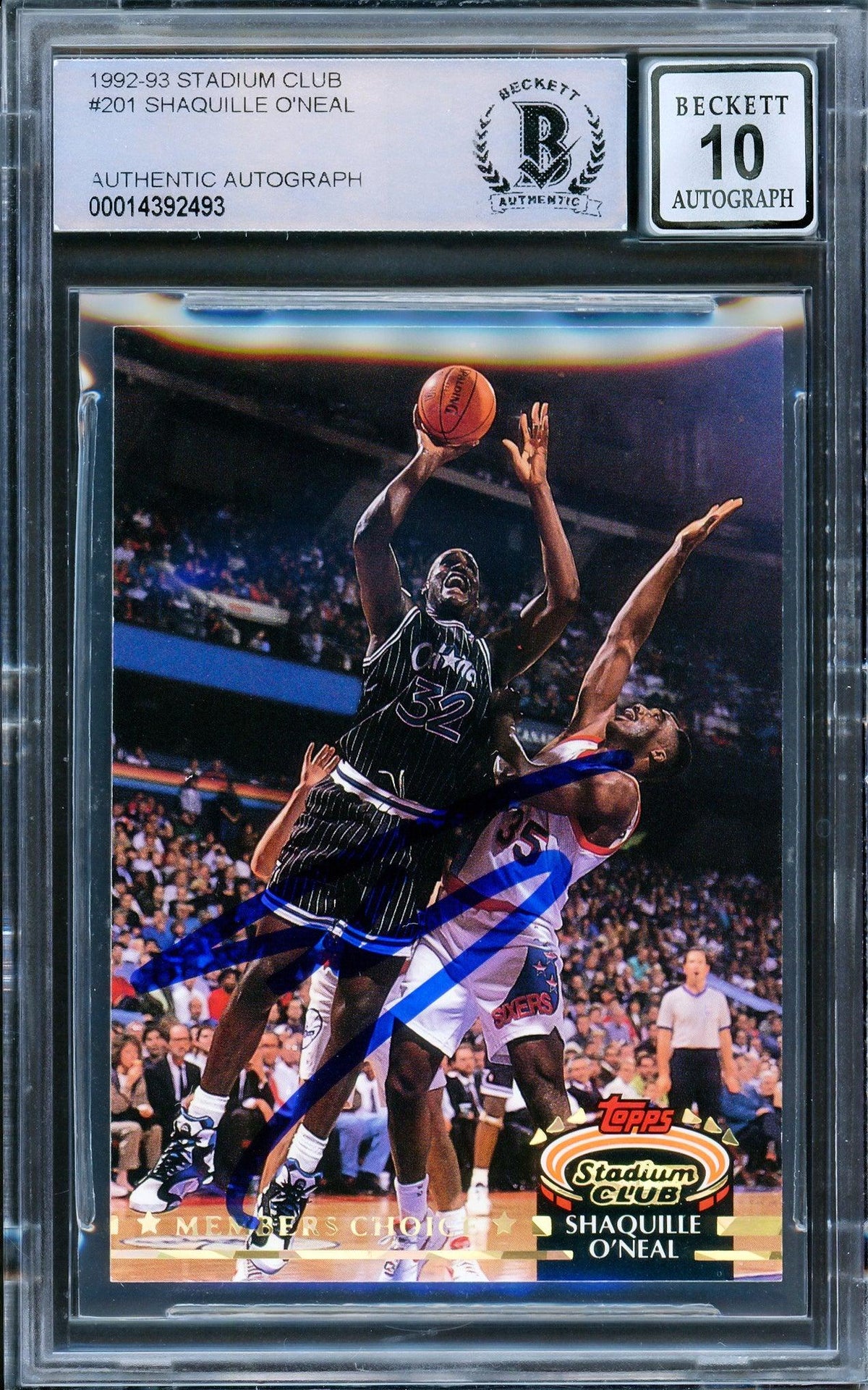 Shaquille Shaq O'Neal Autographed 1992-93 Stadium Club Members Choice Rookie Card #201 Orlando Magic Auto Grade Gem Mint 10 Beckett BAS Stock #206814