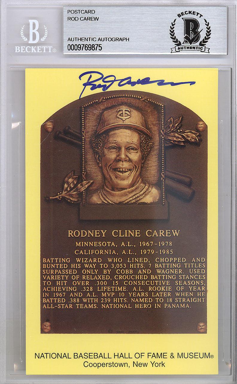 Rod Carew Autographed HOF Plaque Postcard Twins, Angels Beckett BAS Stock #120999