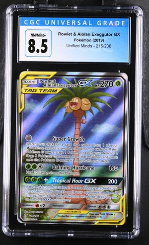 CGC (8.5) Rowlet & Alolan Exeggutor GX #215/236 - Unified Minds (#3874788336)