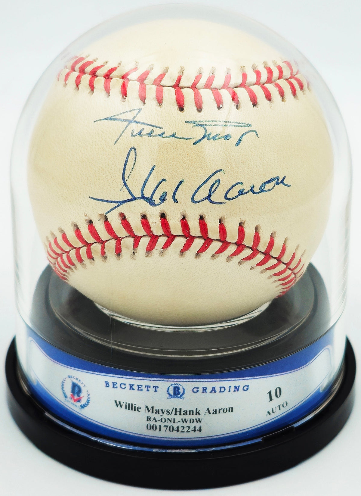 Willie Mays & Hank Aaron Autographed Official NL Baseball Auto Grade Gem Mint 10 Beckett BAS #17042244
