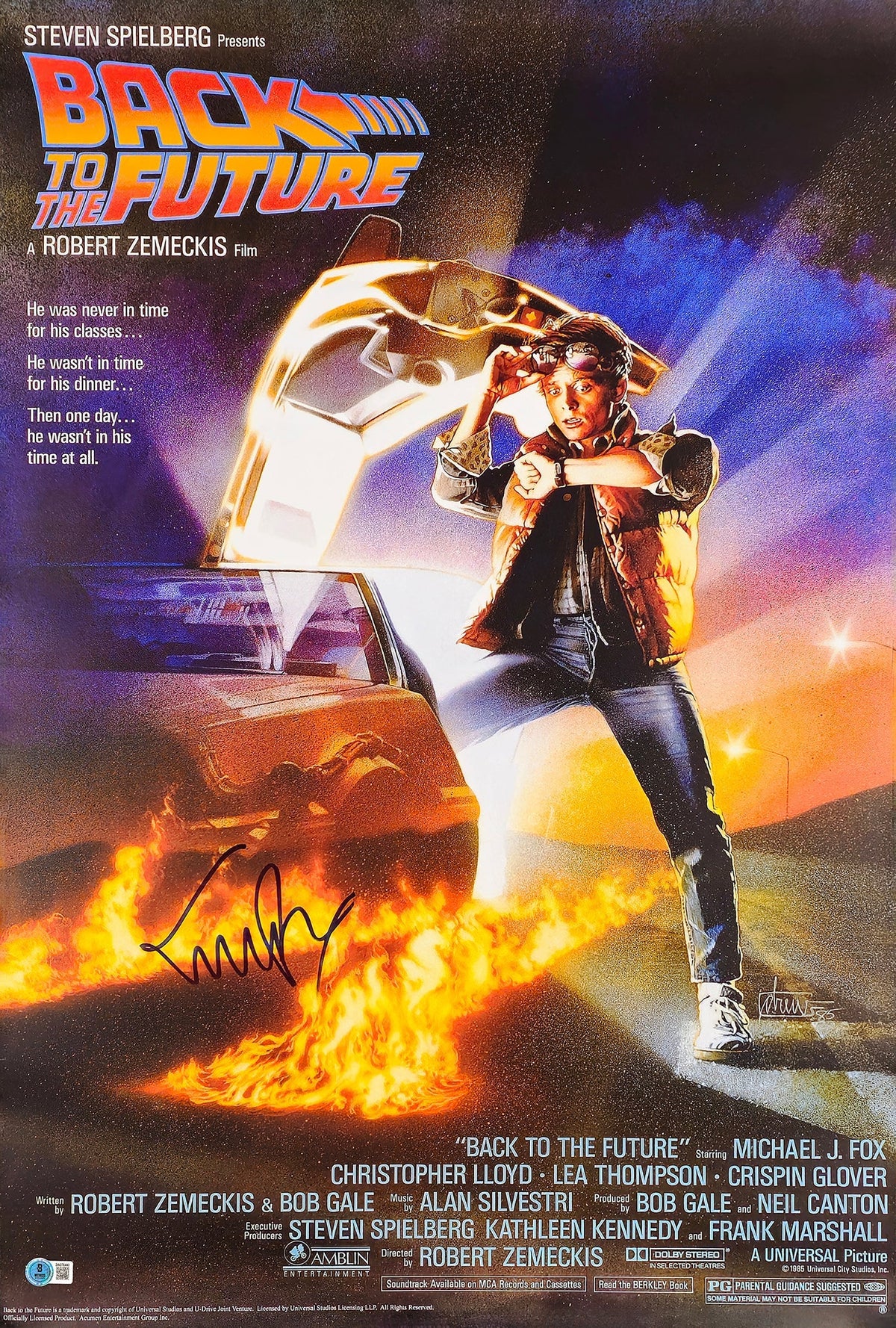 Michael J. Fox Autographed 27x40 Back to the Future Movie Poster Marty McFly Beckett BAS Witness