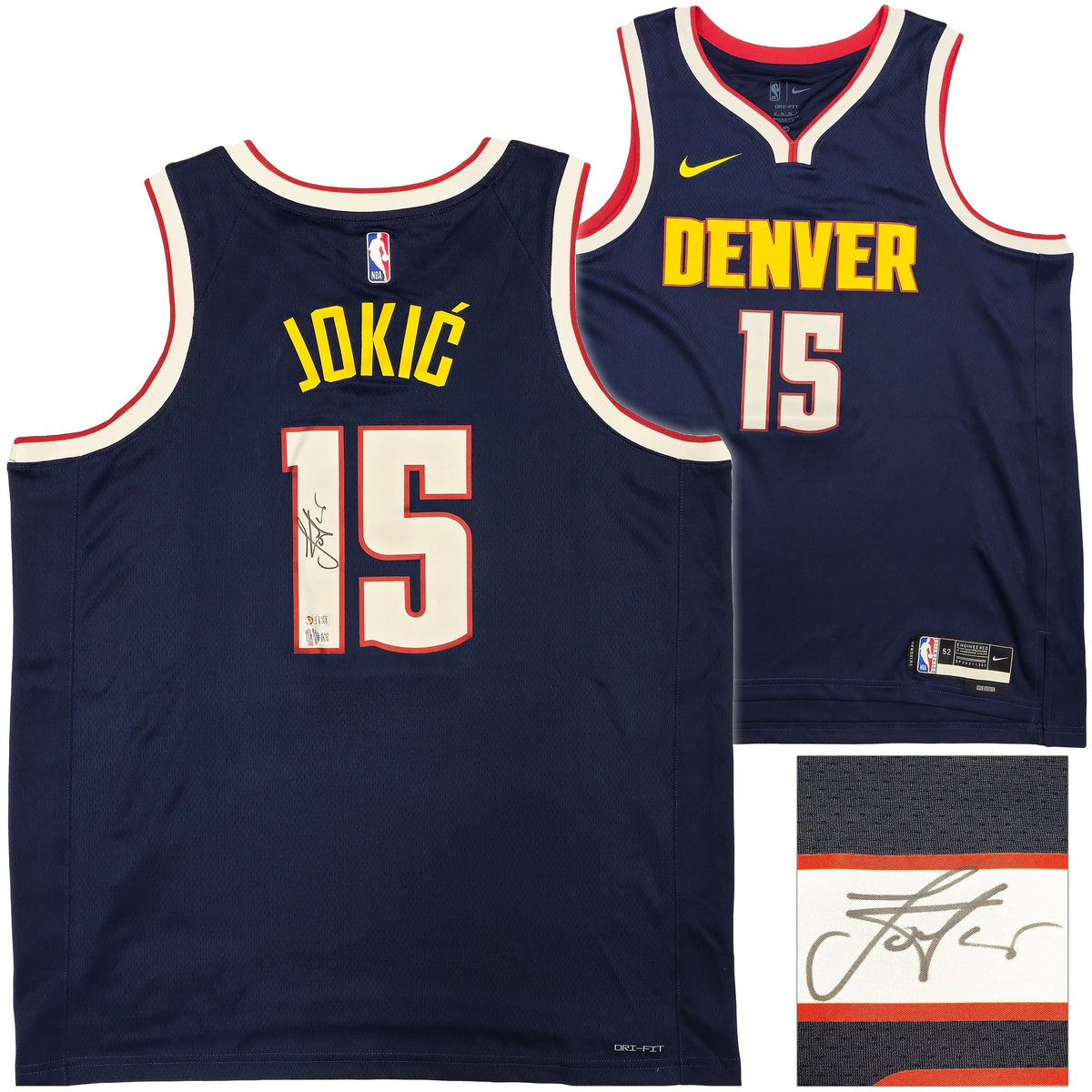 Denver Nuggets Nikola Jokic Autographed Navy Blue Nike ICON Edition Jersey Size 52 Beckett BAS Witness