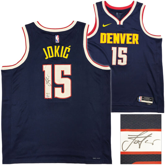 Denver Nuggets Nikola Jokic Autographed Navy Blue Nike ICON Edition Jersey Size 52 Beckett BAS Witness