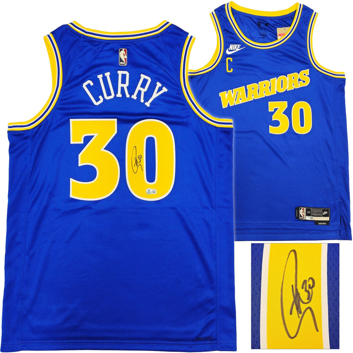Golden State Warriors Stephen Curry Autographed Blue Nike Swingman Classic Edition Jersey Size 48 Beckett BAS QR