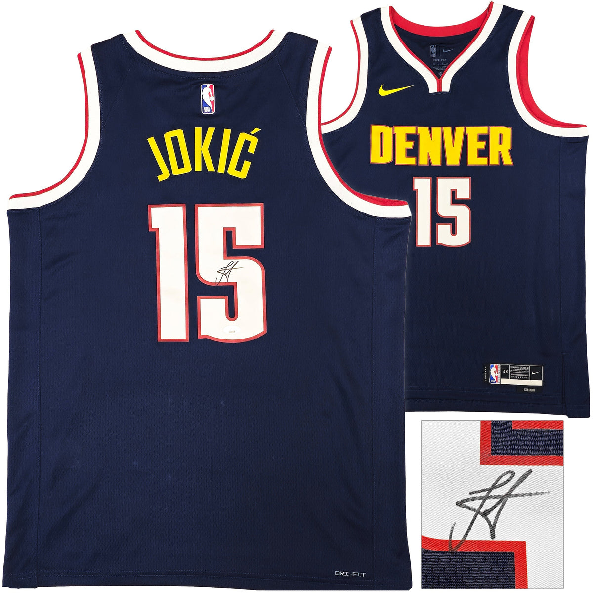 Denver Nuggets Nikola Jokic Autographed Blue Nike Swingman Icon Edition Jersey Size 48 JSA