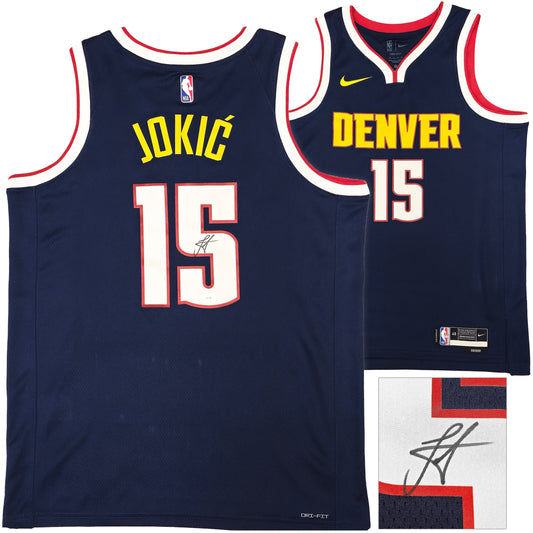 Denver Nuggets Nikola Jokic Autographed Blue Nike Swingman Icon Edition Jersey Size 48 JSA