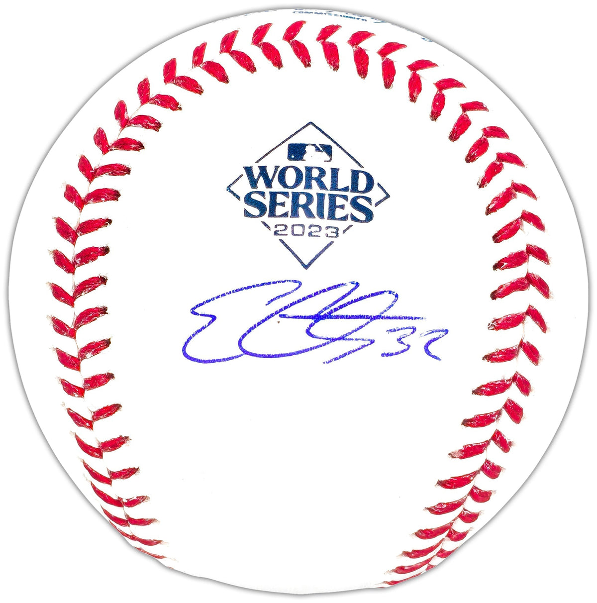 Evan Carter Autographed Official 2023 World Series Logo MLB Baseball Texas Rangers Beckett BAS Witness