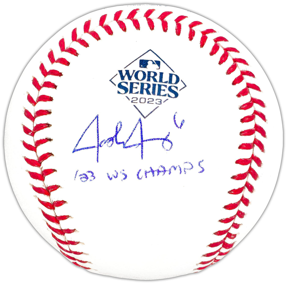 Josh Jung Autographed Official 2023 World Series Logo MLB Baseball Texas Rangers "23 WS Champs" Beckett BAS Witness