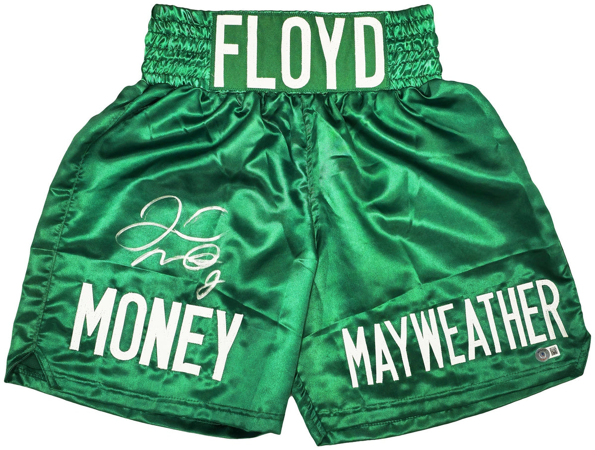 Floyd Mayweather Jr. Autographed Green Boxing Trunks Beckett BAS Witness