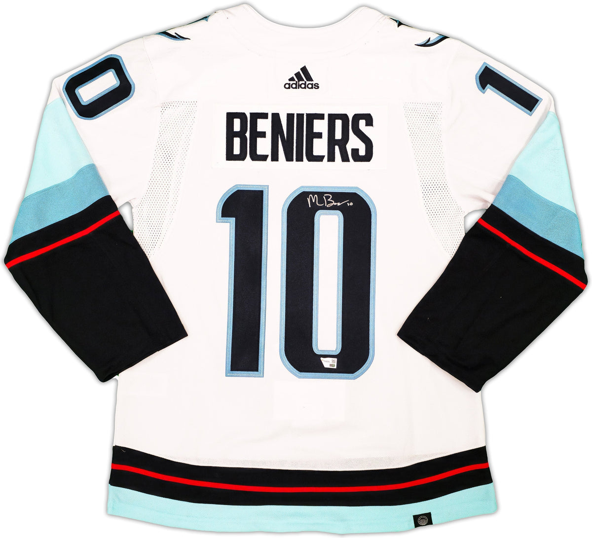 Seattle Kraken Matty Beniers Autographed White Adidas Authentic Jersey Size 46 Fanatics Holo
