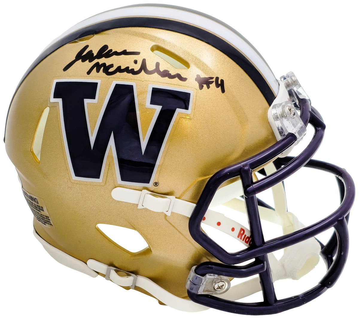Jalen McMillan Autographed Washington Huskies Gold Speed Mini Helmet MCS Holo