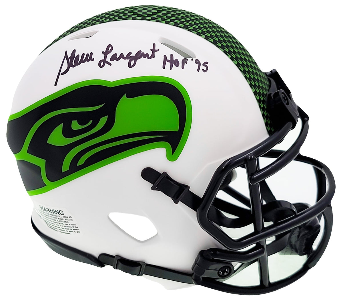 Steve Largent Autographed Seattle Seahawks Lunar Eclipse White Speed Mini Helmet "HOF 95" MCS Holo Stock #211067
