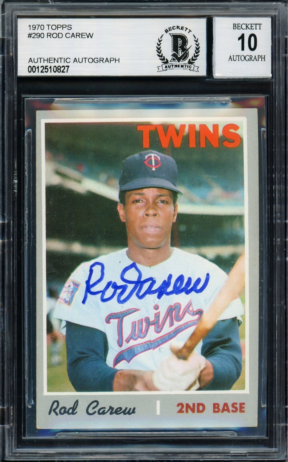 Rod Carew Autographed 1970 Topps Card #290 Minnesota Twins Auto Grade Gem Mint 10 Beckett BAS Stock #211233