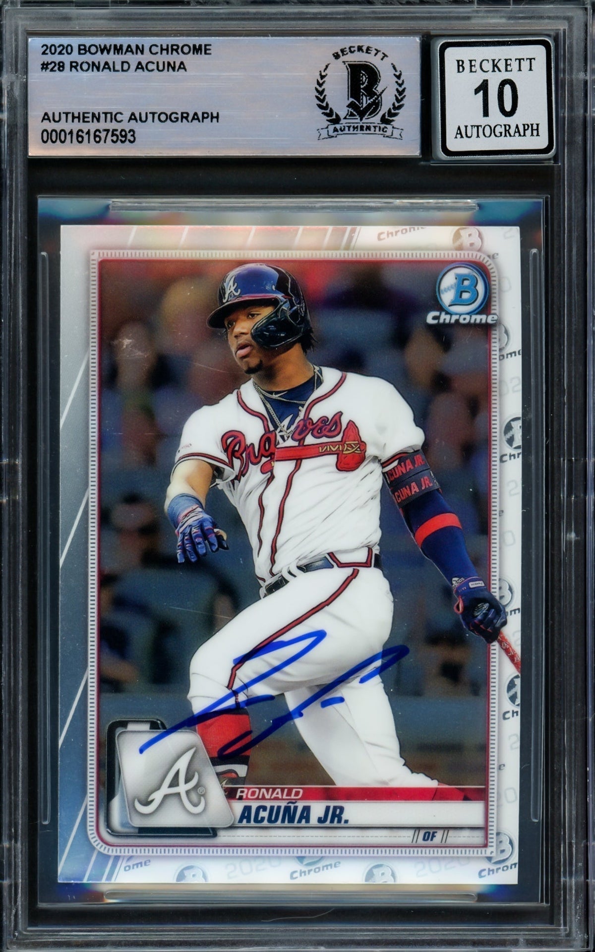 Ronald Acuna Jr. Autographed 2020 Bowman Chrome Card #28 Atlanta Braves Auto Grade Gem Mint 10 Beckett BAS #16167593