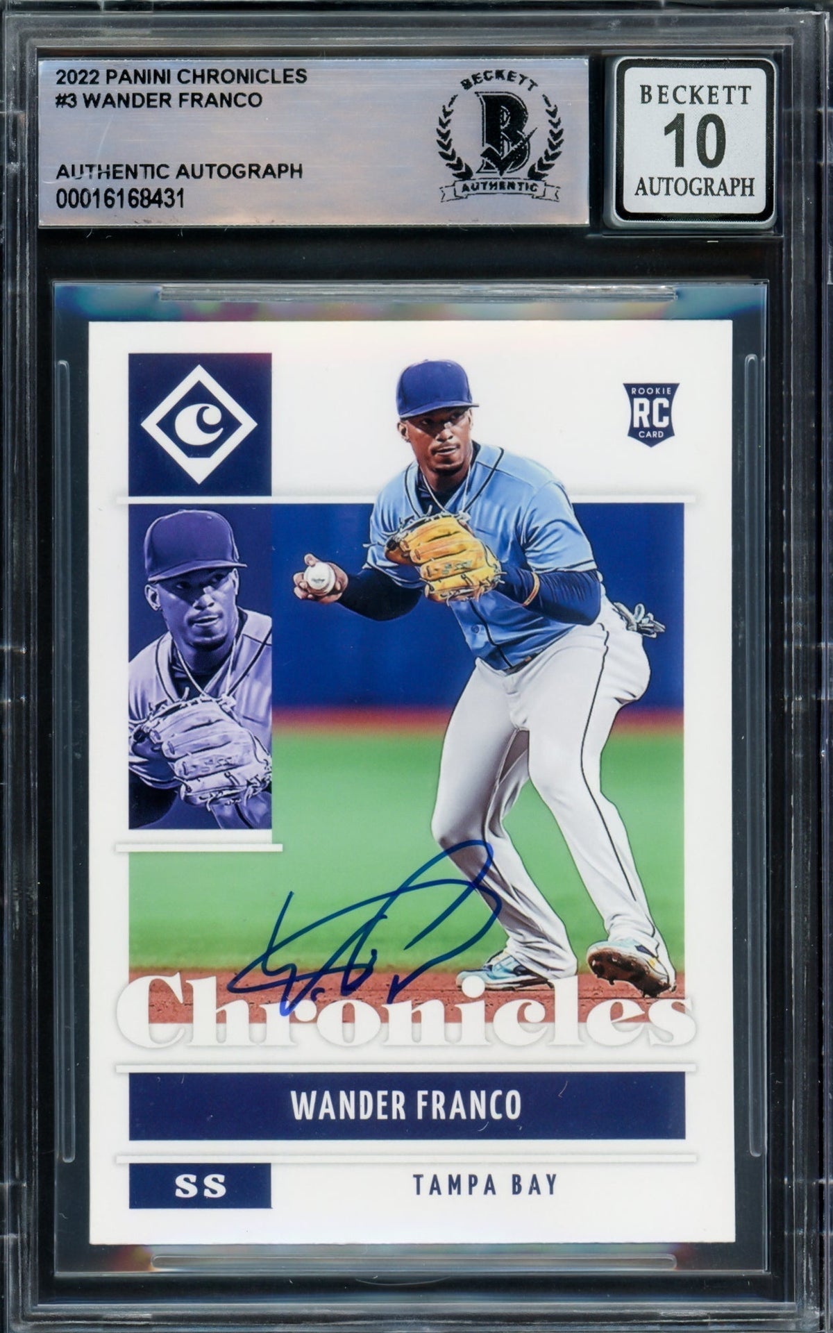 Wander Franco Autographed 2022 Panini Chronicles Rookie Card #3 Tampa Bay Rays Auto Grade Gem Mint 10 Beckett BAS #16168431