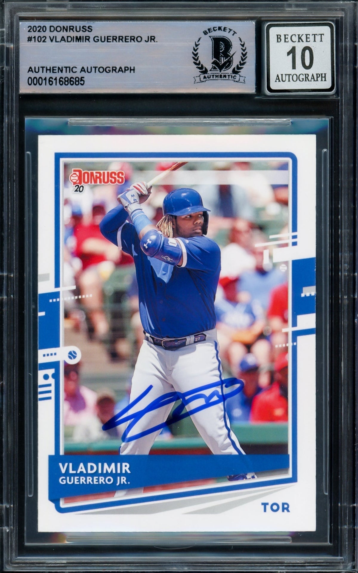 Vladmir Guerrero Jr. Autographed 2020 Donruss Variations Card #102 Toronto Blue Jays Auto Grade Gem Mint 10 Fielding Beckett BAS #16168685