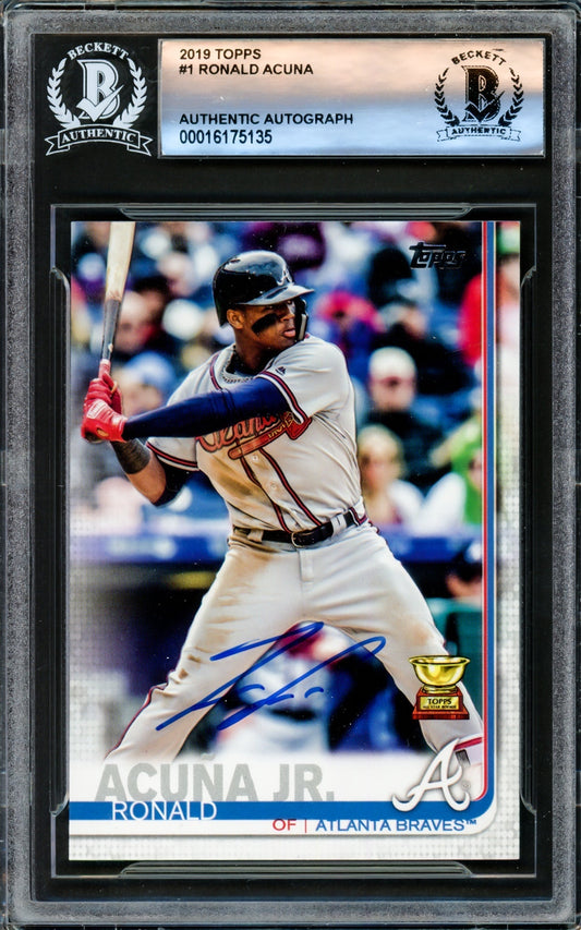 Ronald Acuna Jr. Autographed 2019 Topps Card #1 Atlanta Braves Beckett BAS #16175135