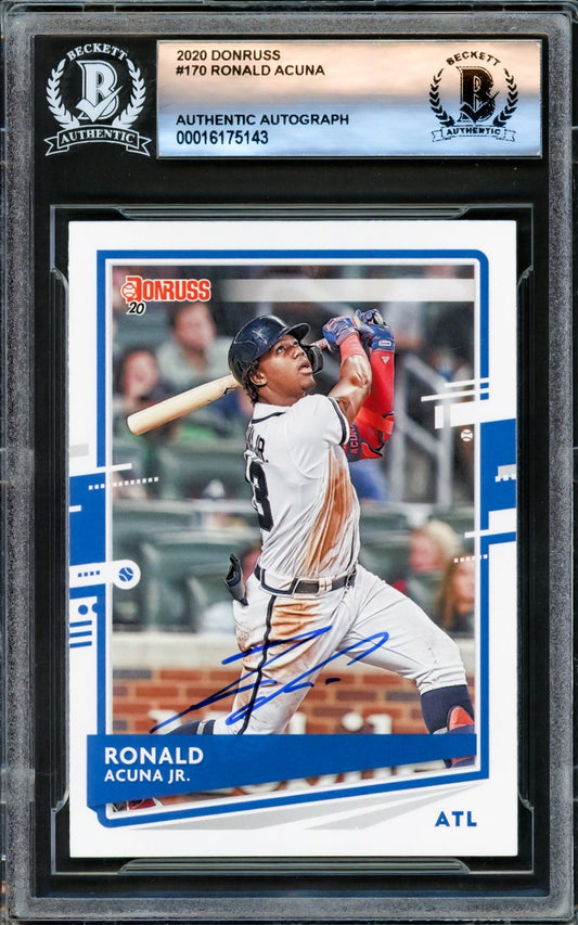 Ronald Acuna Jr. Autographed 2020 Donruss Card #170 Atlanta Braves Beckett BAS #16175143