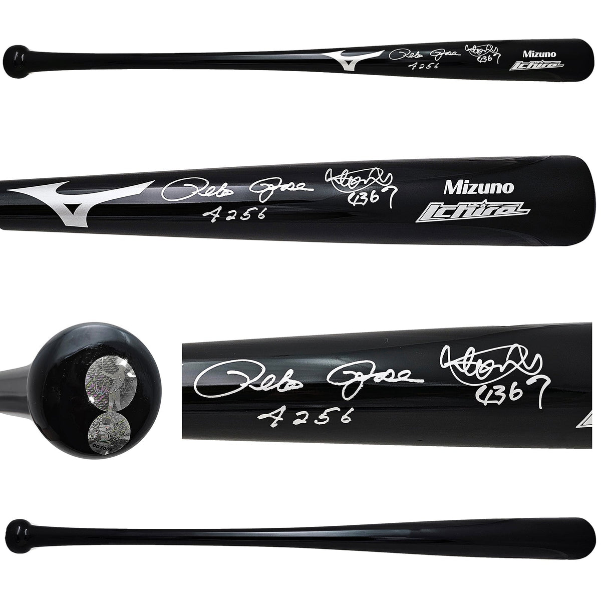 Ichiro Suzuki & Pete Rose Autographed Black Mizuno Player Model Bat Seattle Mariners "Hits" PR Holo & IS Holo Stock #212164