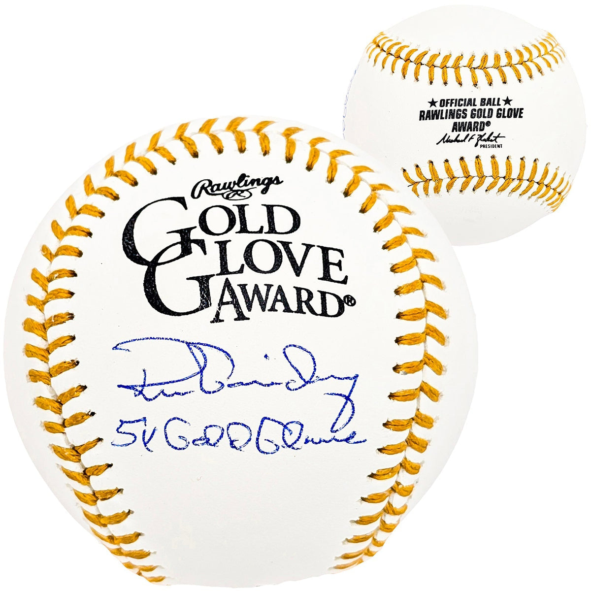 Ron Guidry Autographed Official Gold Glove Logo Baseball New York Yankees "5x Gold Glove" Beckett BAS Witness Stock #212251