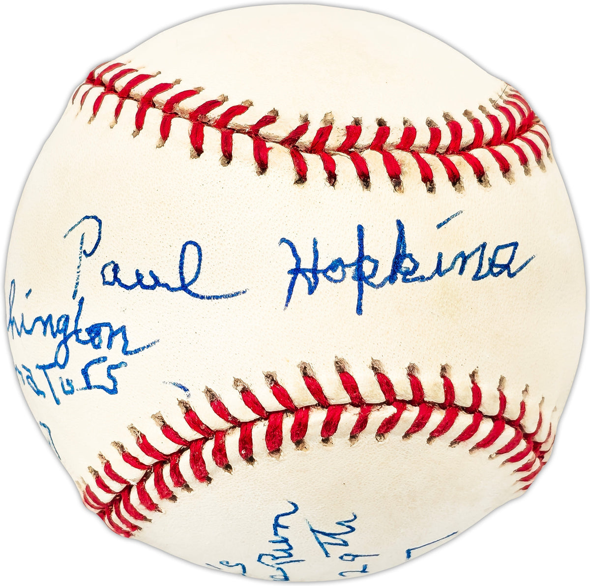 Paul Hopkins Autographed Official AL Baseball Washington Senators "Pitched Babe Ruth's 59th HR 9/29/27" Beckett BAS QR #BL93623