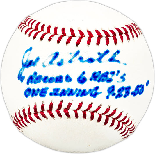 Joe Astroth Autographed Official League Baseball Phil. A's "Record 6 RBI's One Inning 9-23-50"