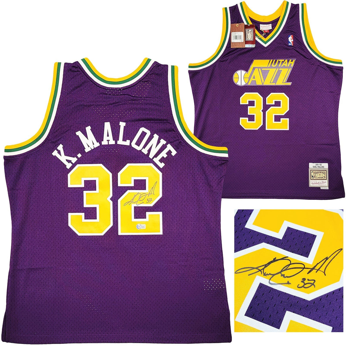 Utah Jazz Karl Malone Autographed Purple Authentic Mitchell & Ness Jersey Size XL Beckett BAS Witness Stock #211881