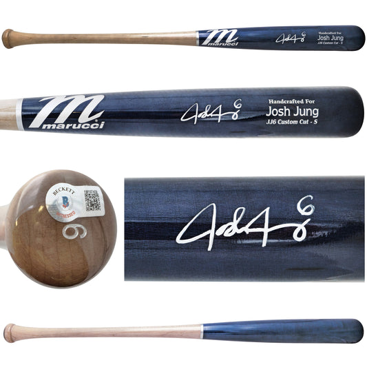 Josh Jung Autographed Navy & Grey Marucci Player Model Baseball Bat Texas Rangers Beckett BAS Witness