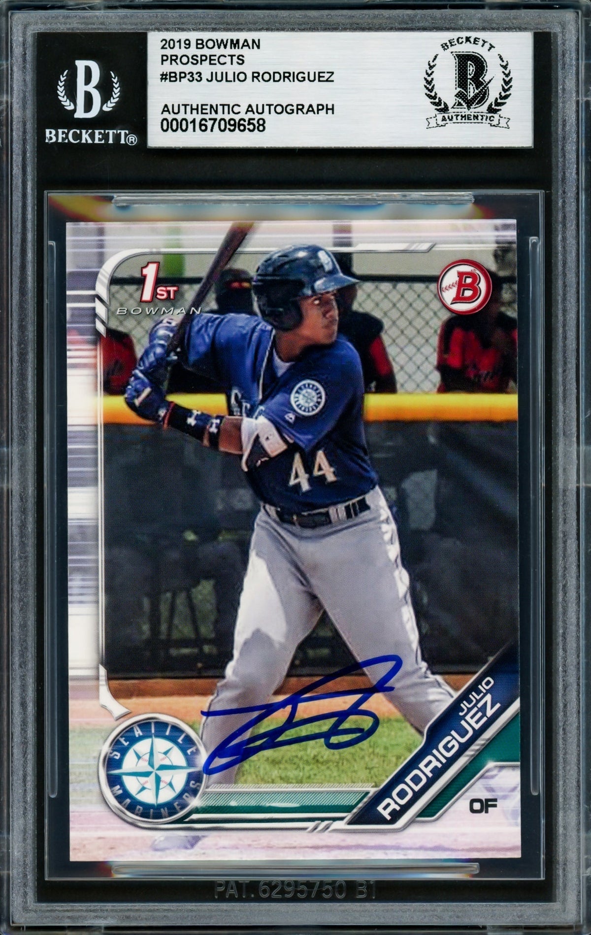 Julio Rodriguez Autographed 2019 1st Bowman Prospects Rookie Card #BP33 Seattle Mariners Beckett BAS