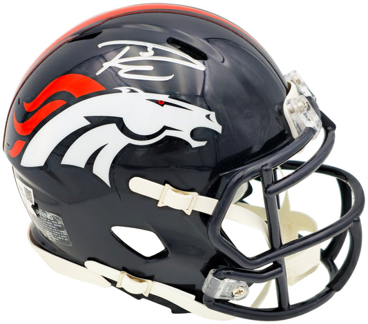 Russell Wilson Autographed Denver Broncos Blue Speed Mini Helmet Fanatics Holo