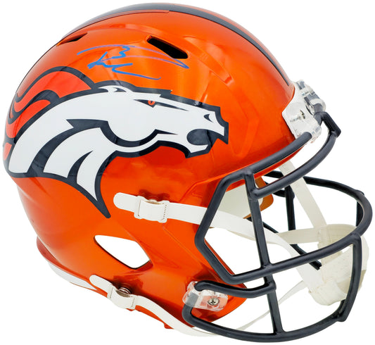 Russell Wilson Autographed Denver Broncos Flash Orange Full Size Replica Speed Helmet Fanatics Holo