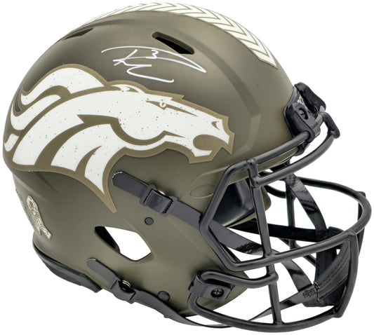 Russell Wilson Autographed Denver Broncos Camo Green Salute to Service Full Size Authentic Speed Helmet Fanatics Holo