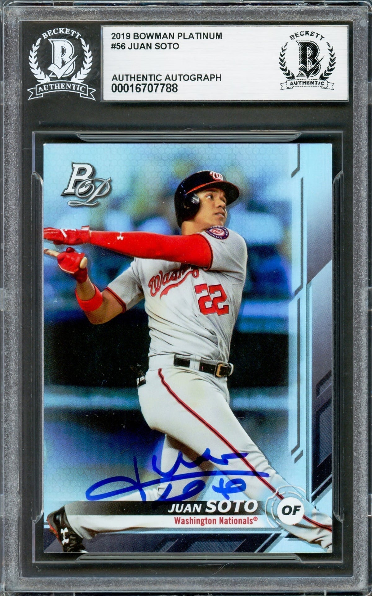 Juan Soto Autographed 2019 Bowman Platinum Card #56 New York Yankees Beckett BAS
