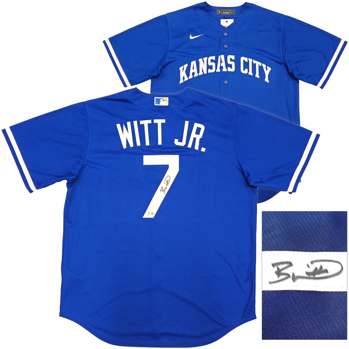 Kansas City Royals Bobby Witt Jr. Autographed Blue Nike Jersey Size L Beckett BAS Witness