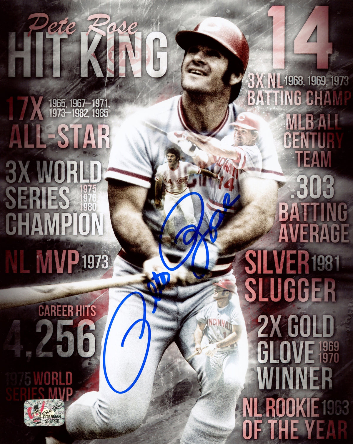 Pete Rose Autographed 8x10 Photo Cincinnati Reds PR Holo