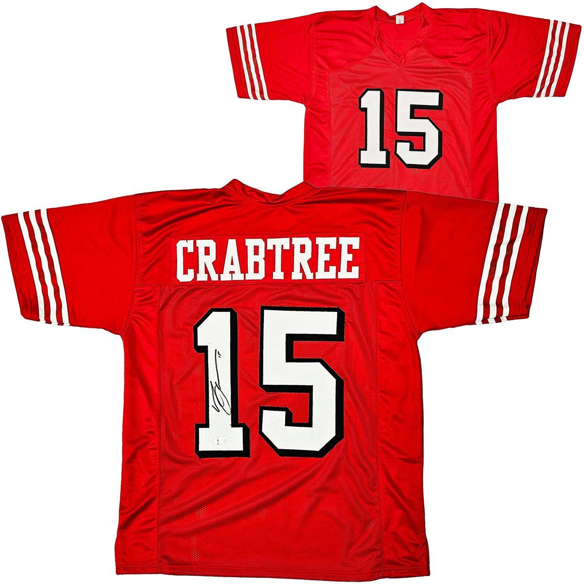 San Francisco 49ers Michael Crabtree Autographed Red Jersey Beckett BAS Witness Stock #215668