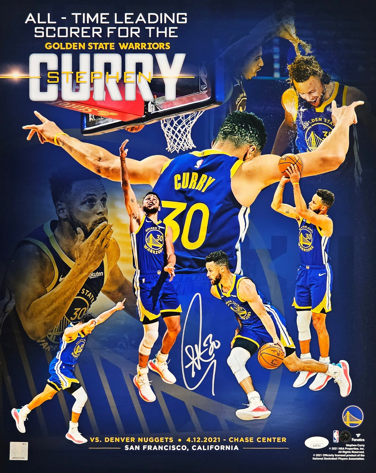 Stephen Curry Autographed 16x20 Photo Golden State Warriors All Time Leading Warriors Scorer Collage JSA Stock #216032