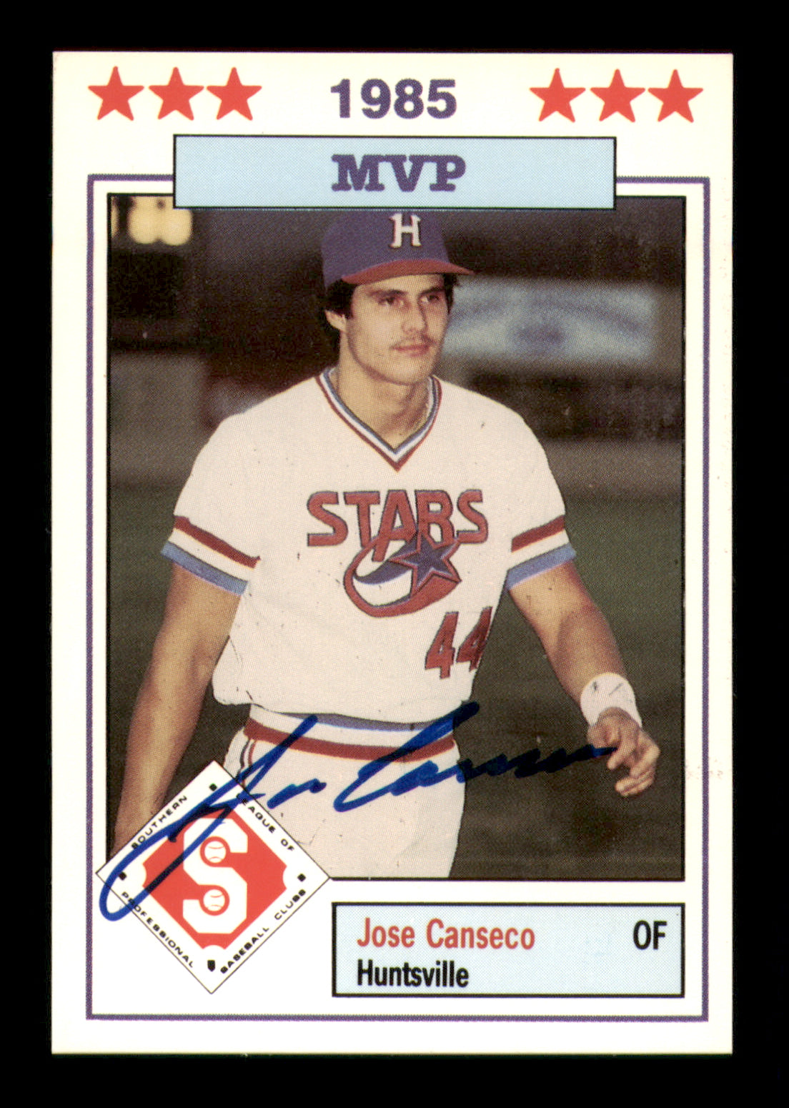 Jose Canseco Autographed 1985 Southern League All Star Card #14 Huntsville Stars
