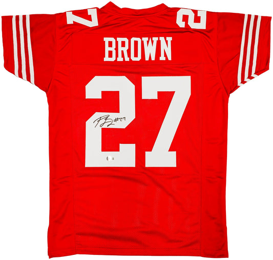 San Francisco 49ers Ji'Ayir Brown Autographed Red Jersey Beckett BAS Witness