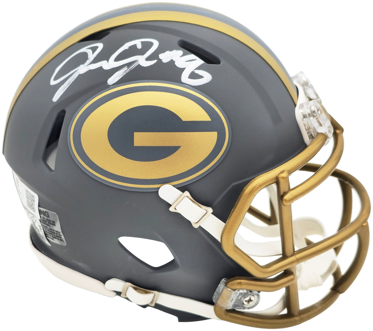 Josh Jacobs Autographed Green Bay Packers Slate Gray Speed Mini Helmet Beckett BAS Witness