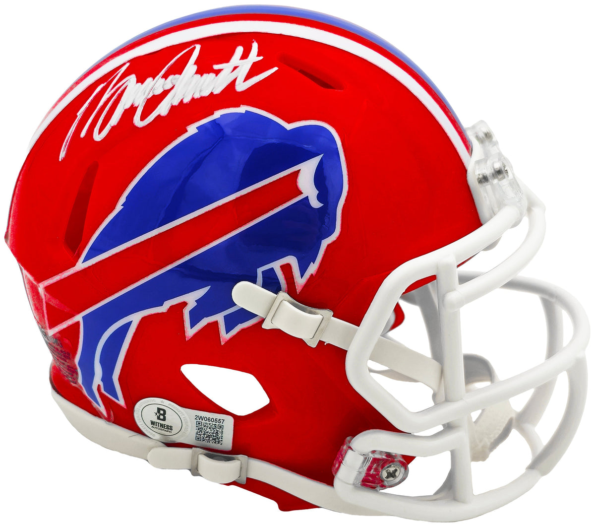 Bruce Smith Autographed Buffalo Bills Red Throwback 1987-2001 Speed Mini Helmet Beckett BAS Witness