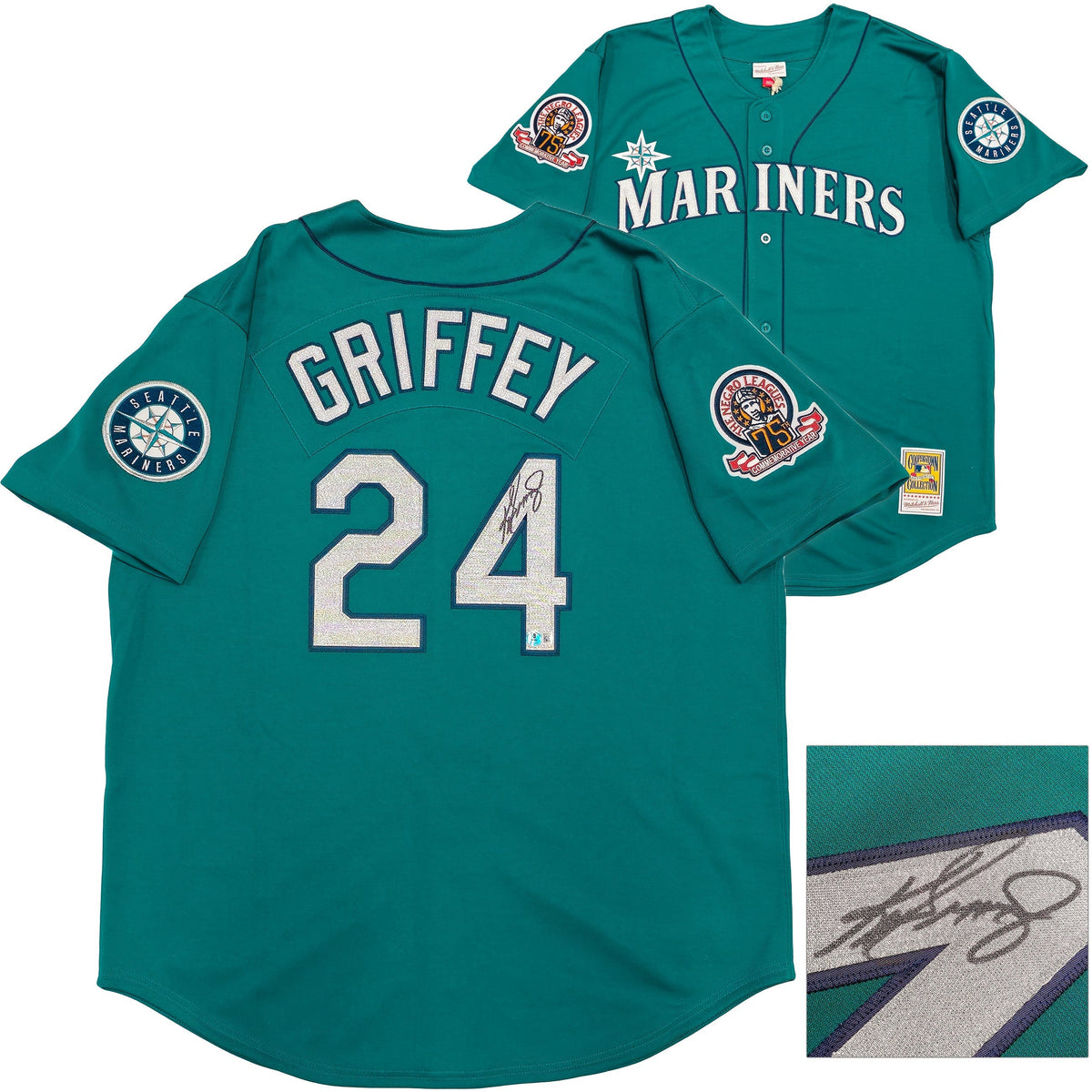 Seattle Mariners Ken Griffey Jr. Autographed Teal Authentic Mitchell & Ness 1995 Cooperstown Collection 75th Negro League Commemorative Year Jersey Size 52 Beckett BAS Witness