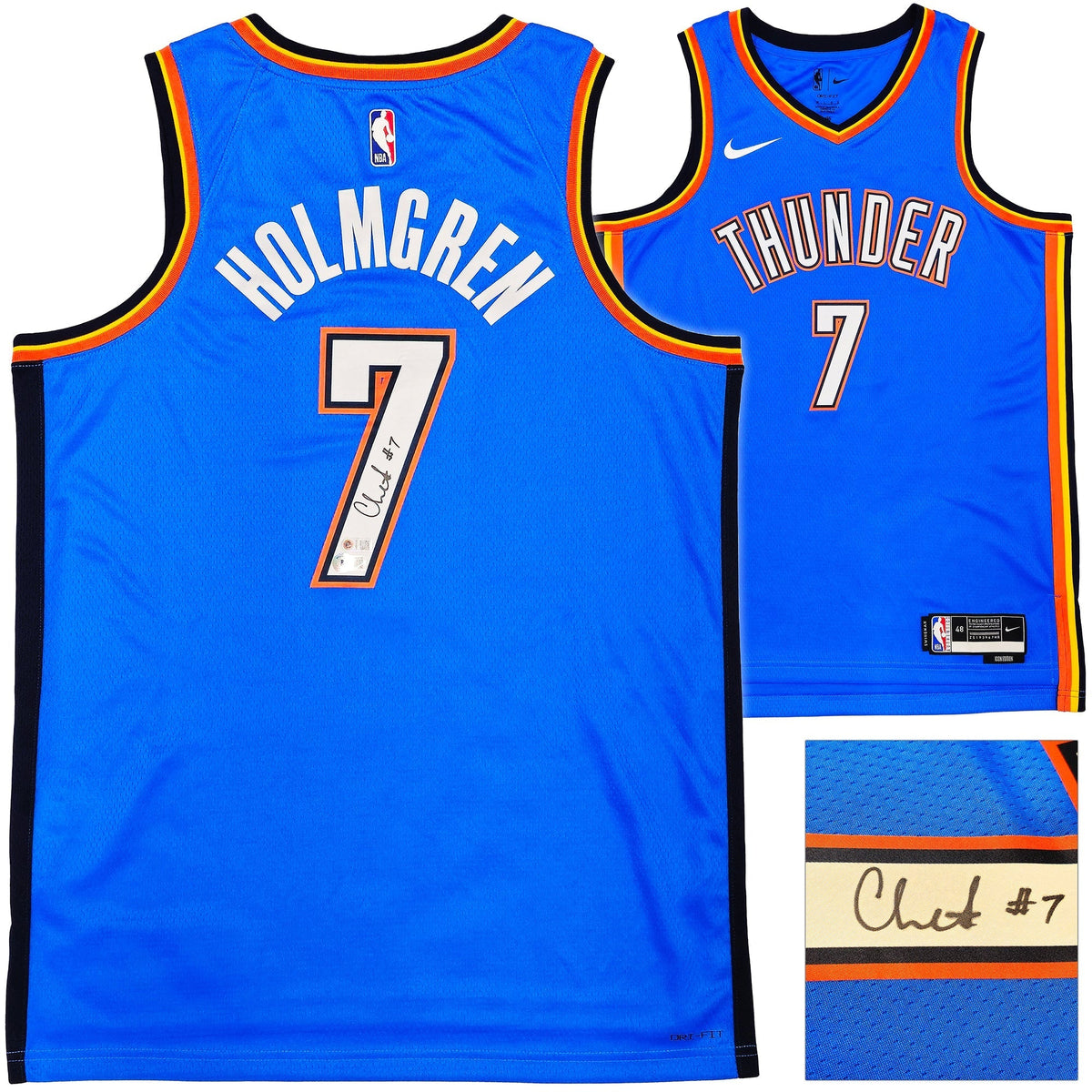 Oklahoma City Thunder Chet Holmgren Autographed Blue Nike Swingman Icon Edition Jersey Size 48 Beckett BAS Witness
