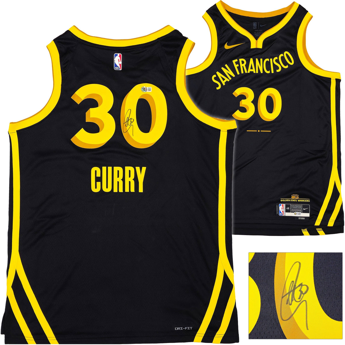 Golden State Warriors Stephen Curry Autographed Black Nike Swingman City Edition Jersey Size 48 Beckett BAS Witness