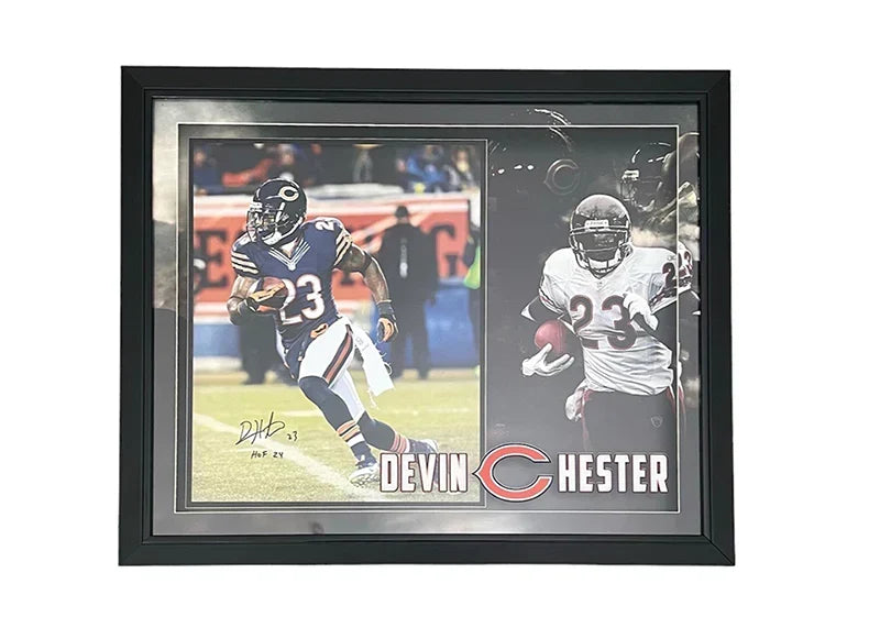 Devin Hester Signed HOF 24 Inscription Chicago 3D Light Up Framed Football 33x27 Photo (JSA)